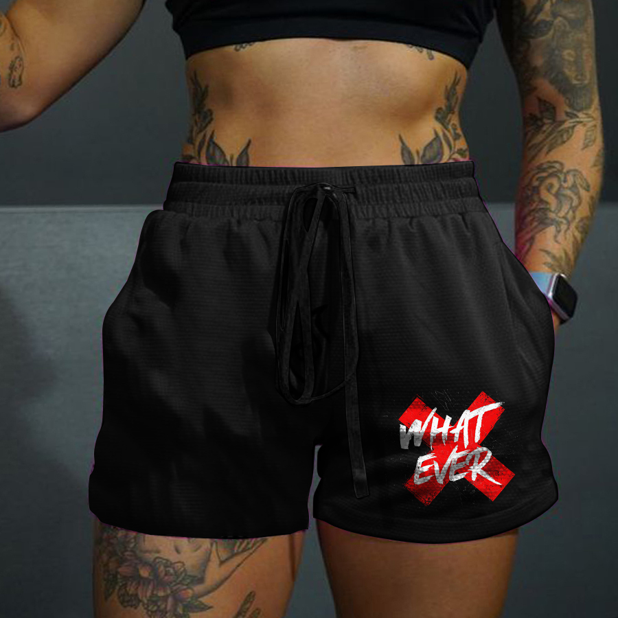 What Ever Printed Rope Elastic Waist Casual Women's Shorts-traneing