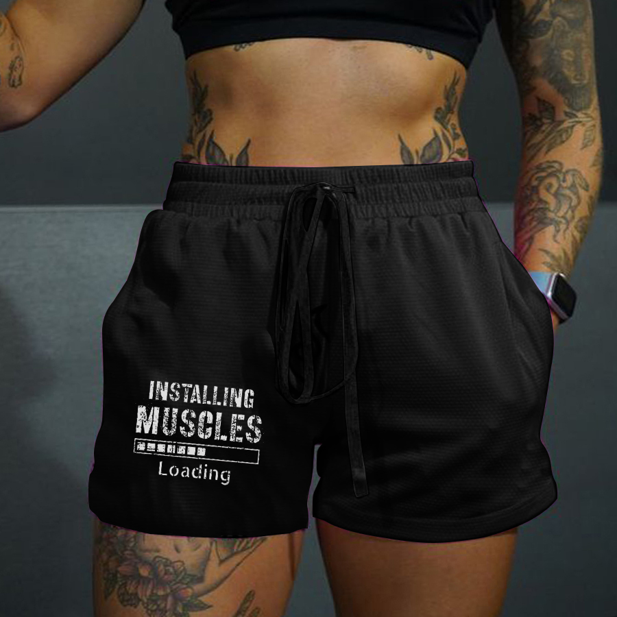 Installing Muscles Loading Printed Rope Elastic Waist Casual Women's Shorts-traneing