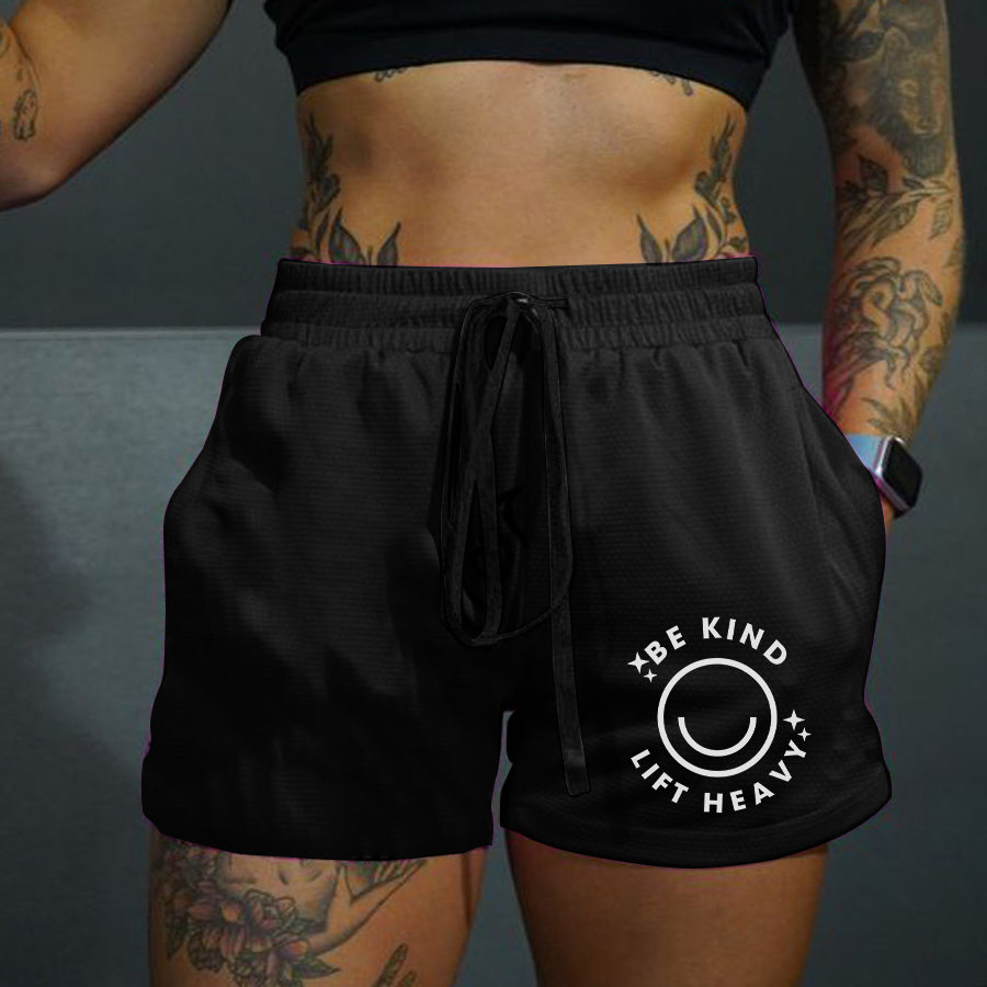 Be Kind Lift Heavy Printed Rope Elastic Waist Casual Women's Shorts-traneing