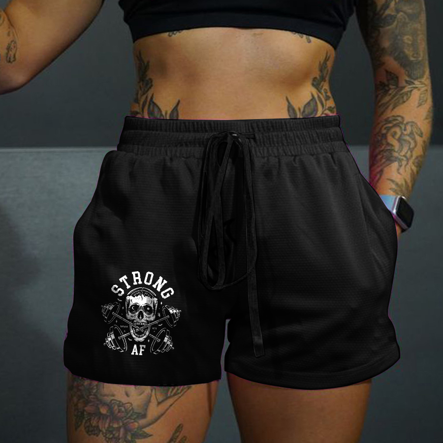 Strong Af Printed Rope Elastic Waist Casual Women's Shorts-traneing
