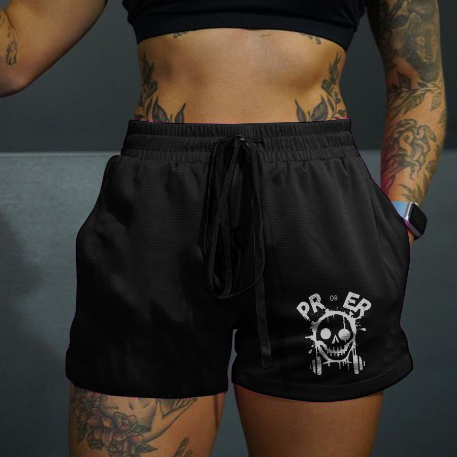 Pr Or Er Printed Rope Elastic Waist Casual Women's Shorts-traneing