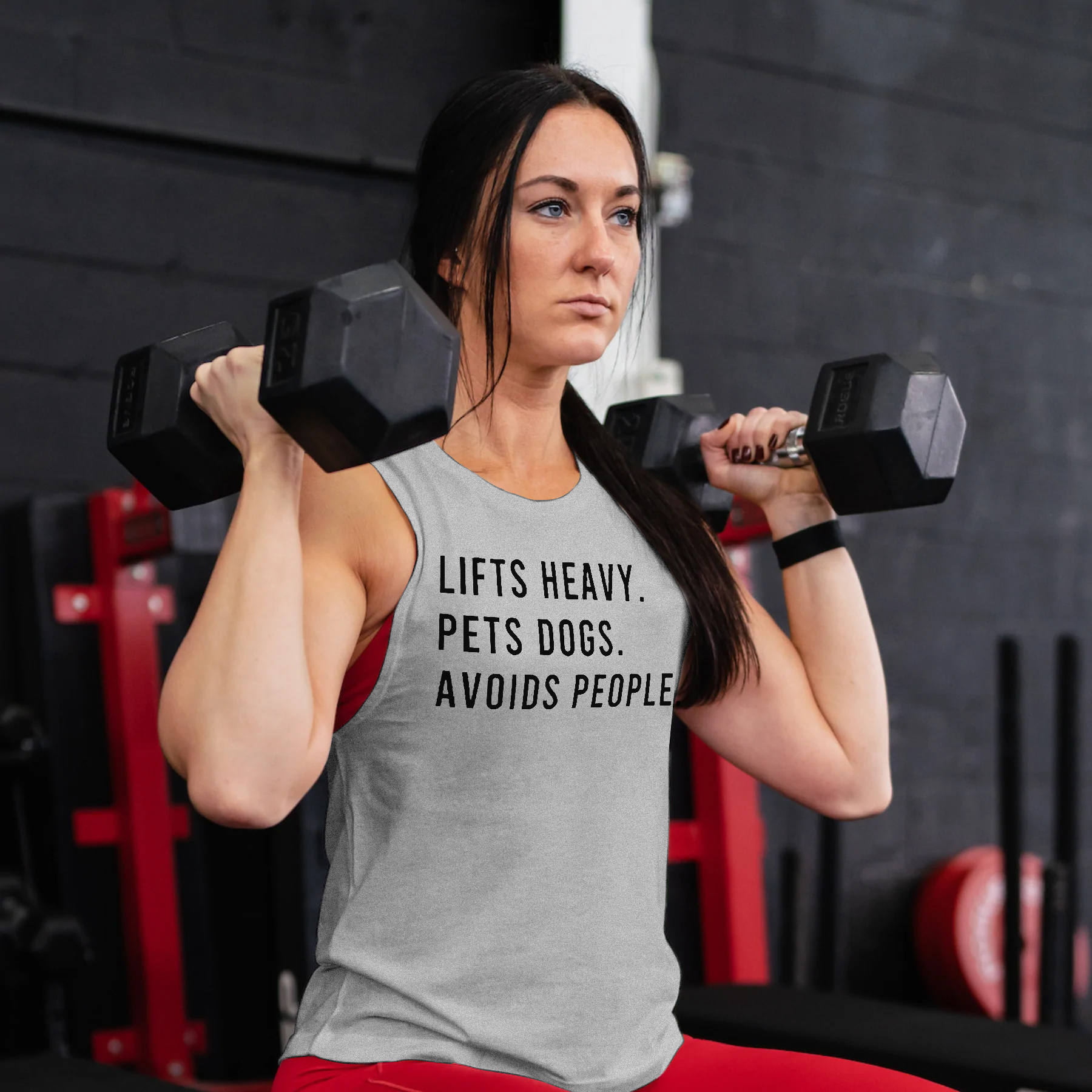 Lifts Heavy. Pets Dogs. Avoids People Print Women's Vest