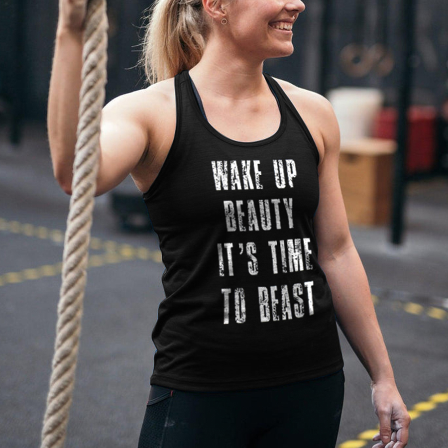 Wake Up Beauty It's Time To Beast Print Women's Tank Top