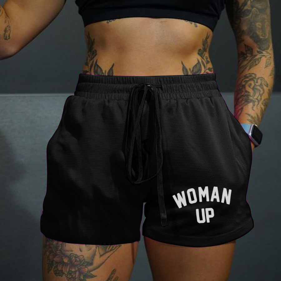 Woman Up Printed Rope Elastic Waist Casual Women's Shorts