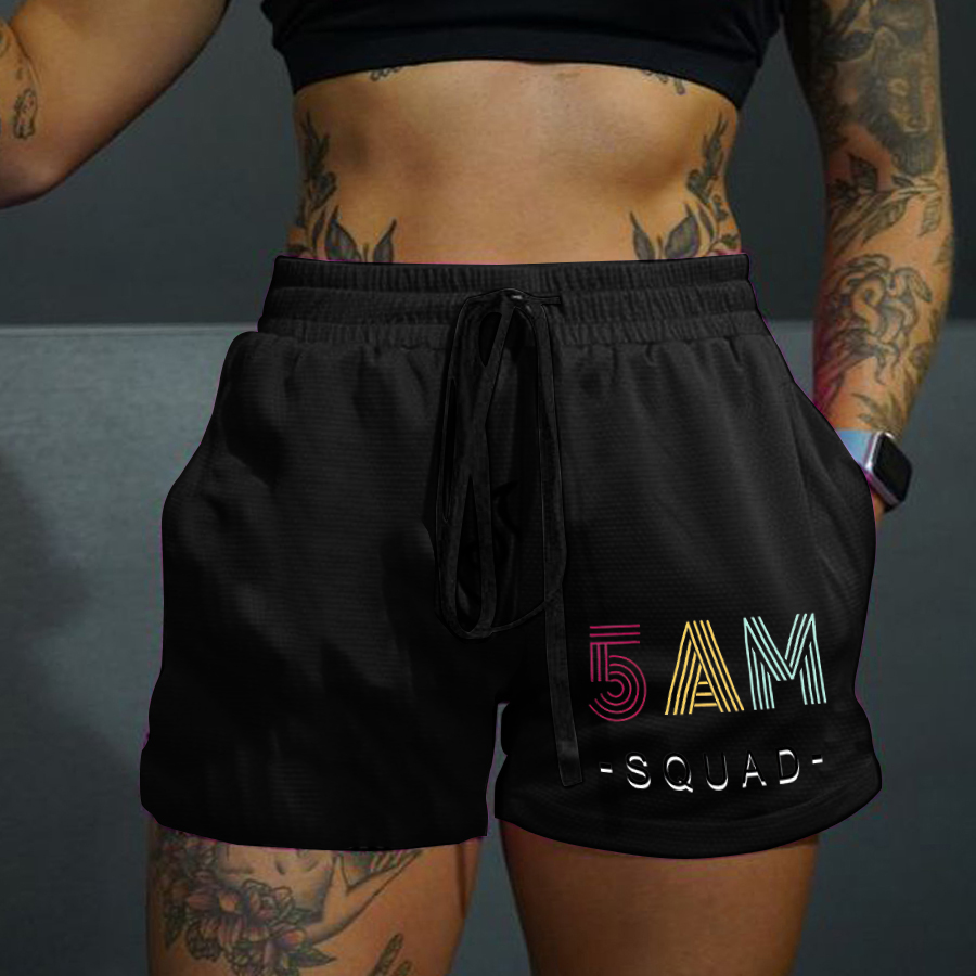 5 Am Squad Print Casual Women's Shorts-traneing