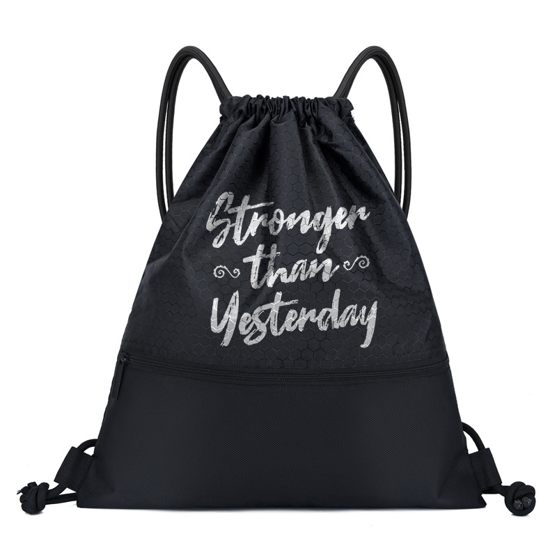 Stronger Than Yesterday Printed Waterproof Drawstring Sports Bag-traneing