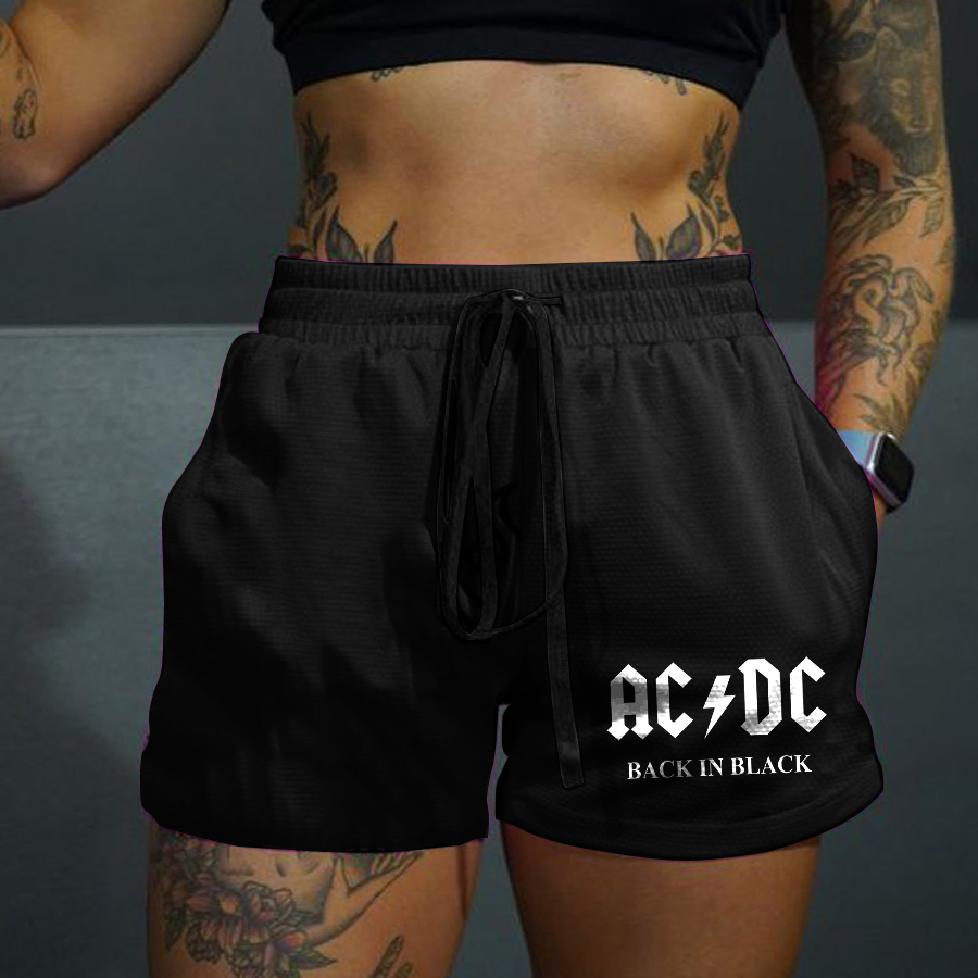 Back In Black Printed Casual Women's Shorts-traneing