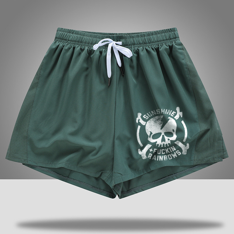 Sunshine + Fuckin Rainbows Print  Rope Elastic Waist Casual Women's Shorts