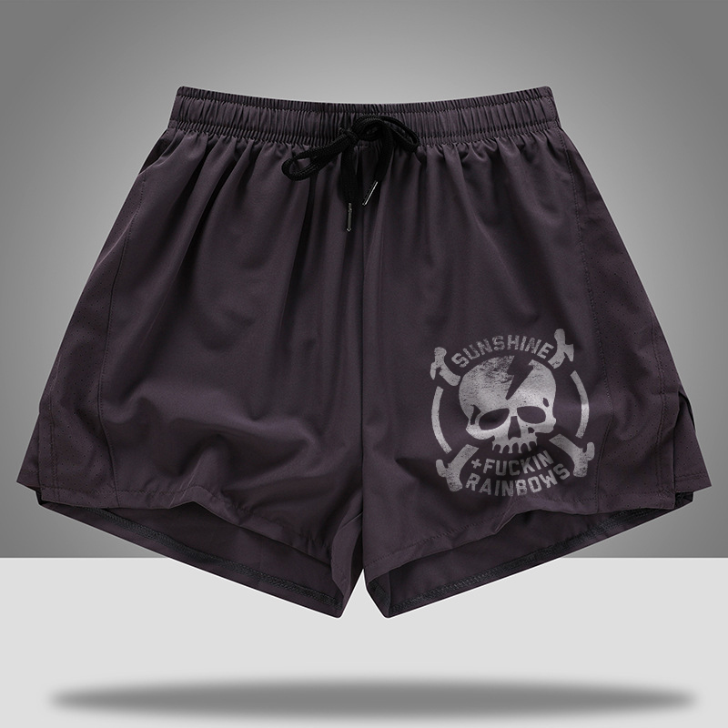 Sunshine + Fuckin Rainbows Print  Rope Elastic Waist Casual Women's Shorts