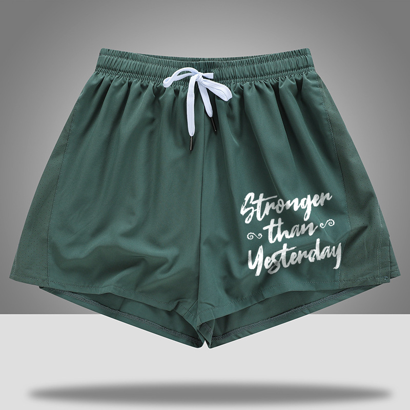 Stronger Than Yesterday Print Rope Elastic Waist Casual Women's Shorts-traneing