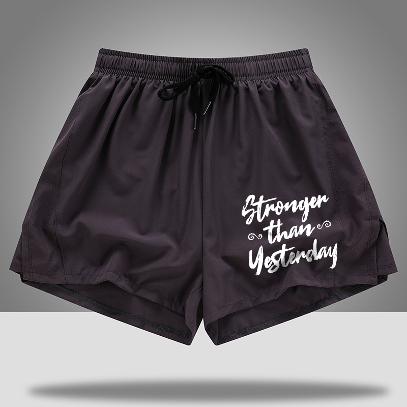 Stronger Than Yesterday Print Rope Elastic Waist Casual Women's Shorts-traneing