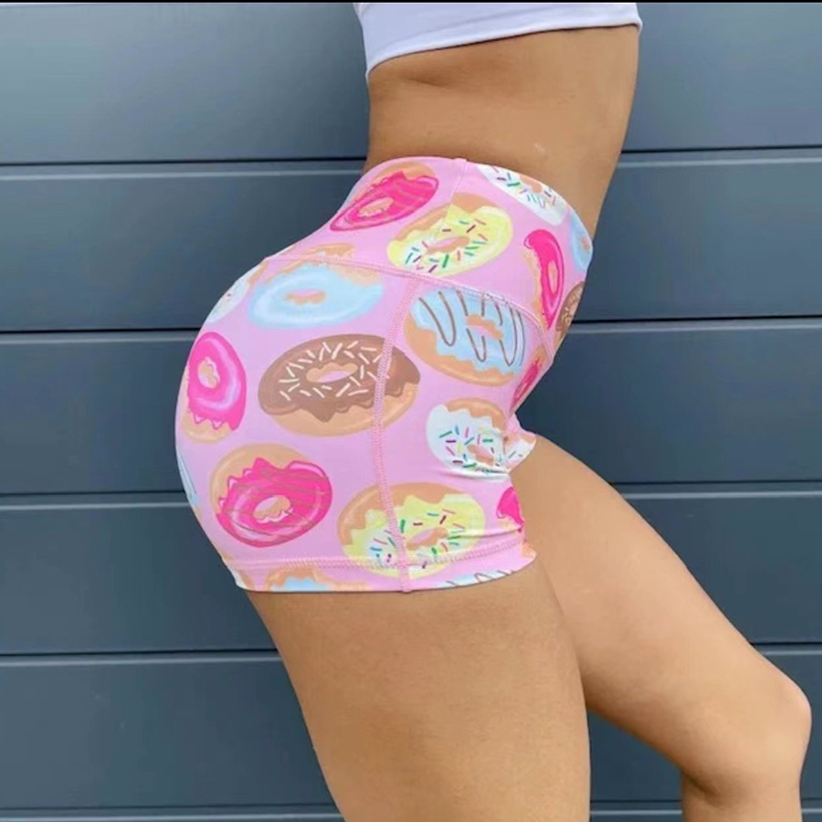 Donut Print Yoga Women Summer Athletic Fitness Shorts
