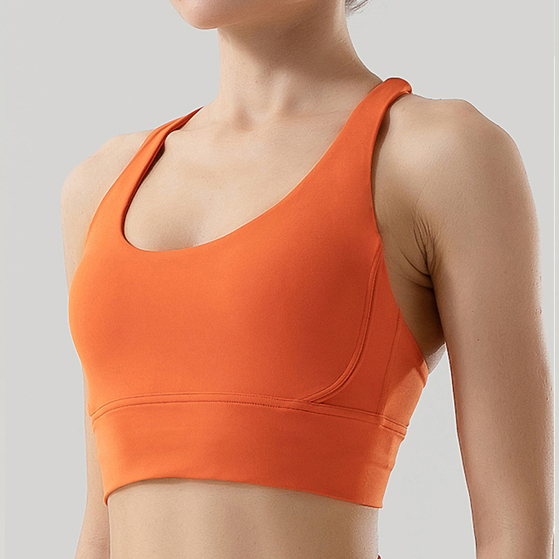 Solid Color Cross Back Shockproof Gathered Yoga Fitness Women's Sports Vest-traneing