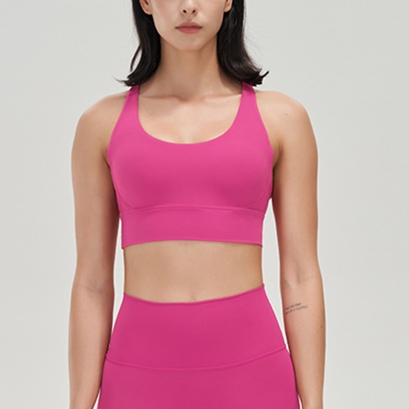 Solid Color Cross Back Shockproof Gathered Yoga Fitness Women's Sports Vest-traneing