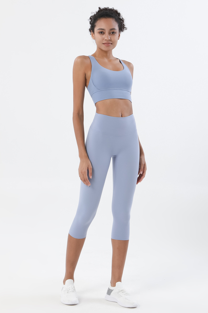 Solid Color Cross Back Shockproof Gathered Yoga Fitness Women's Sports Vest-traneing