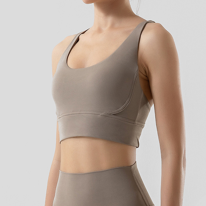 Solid Color Cross Back Shockproof Gathered Yoga Fitness Women's Sports Vest-traneing