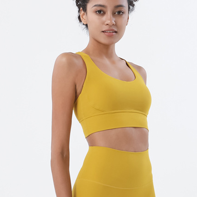 Solid Color Cross Back Shockproof Gathered Yoga Fitness Women's Sports Vest-traneing