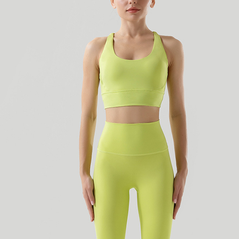 Solid Color Cross Back Shockproof Gathered Yoga Fitness Women's Sports Vest-traneing