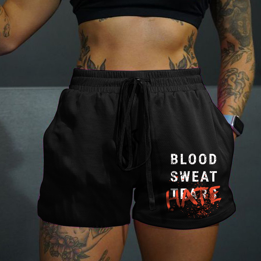 Blood Sweat Hate Printed Casual Women's Shorts-traneing