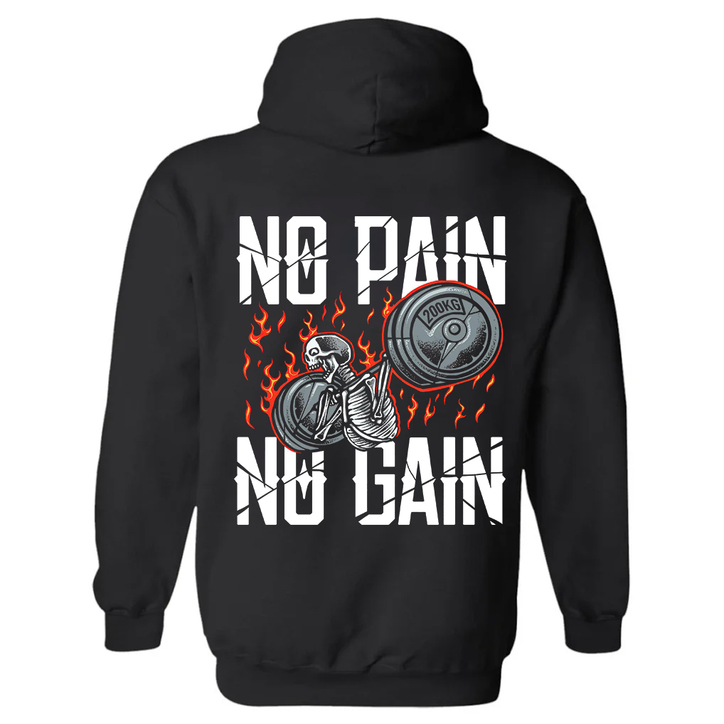 No Pain No Gain Printed Hoodie-traneing