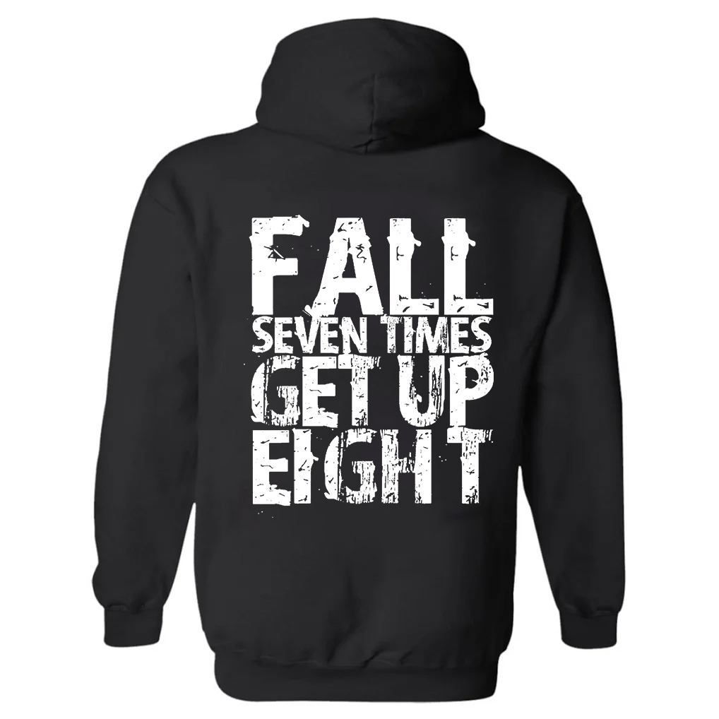 Fall Seven Times Get Up Eight Printed Women's Hoodie with Drawstring