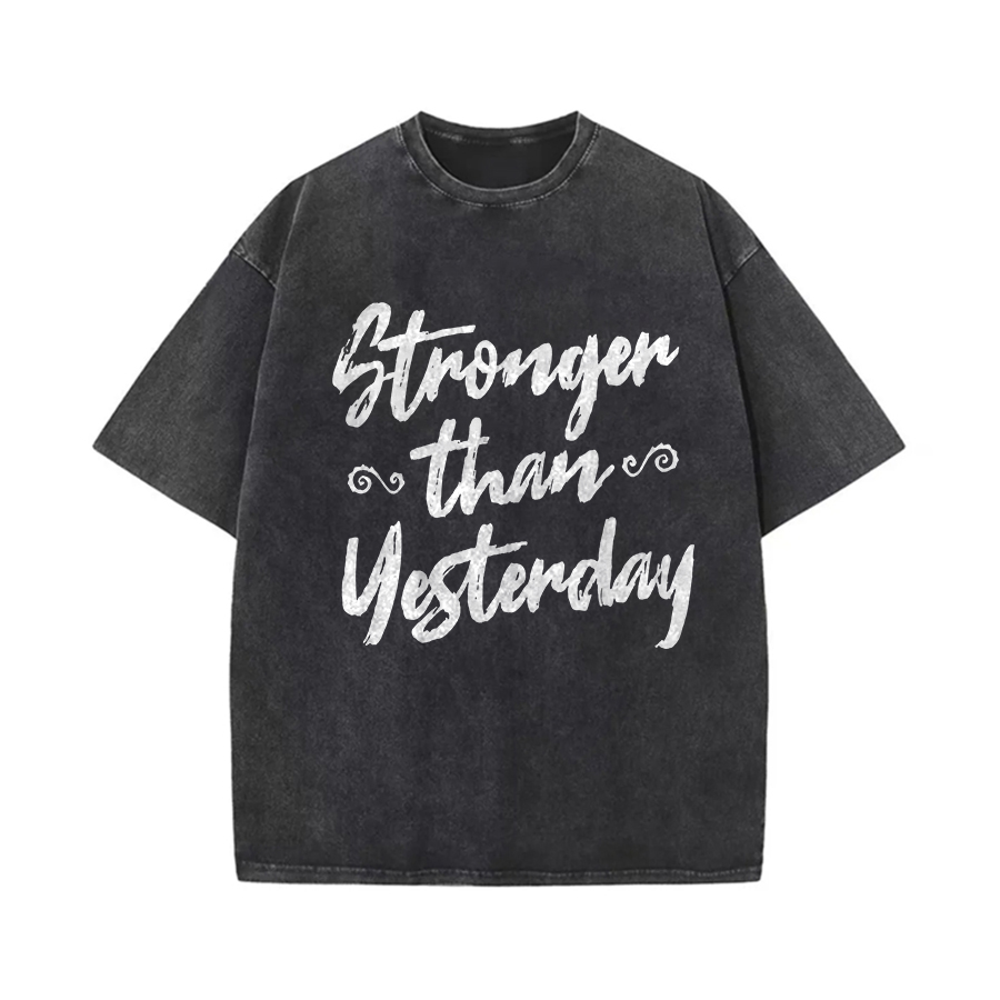 Stronger Than Yesterday Printed Oversize Washed T-Shirt Image - 1