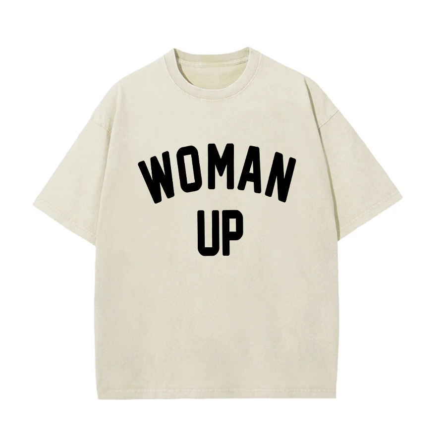 Woman Up Printed Oversize Washed T-Shirt Image - 2