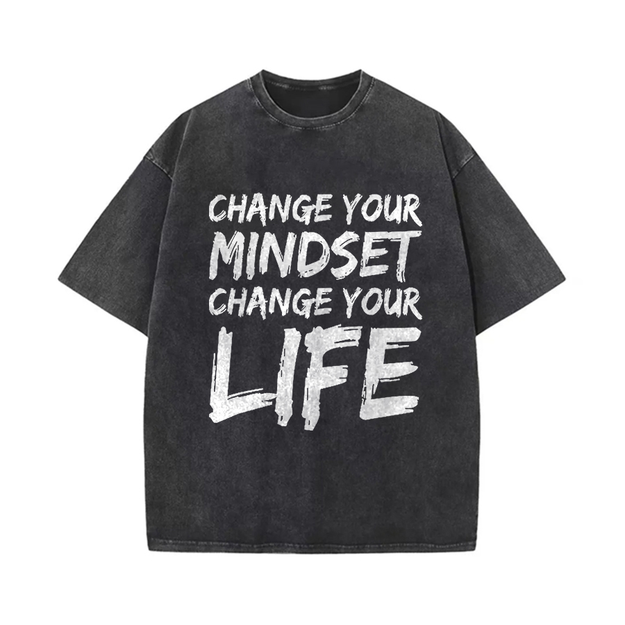 Change Your Mindset Printed Oversize Washed T-Shirt-traneing