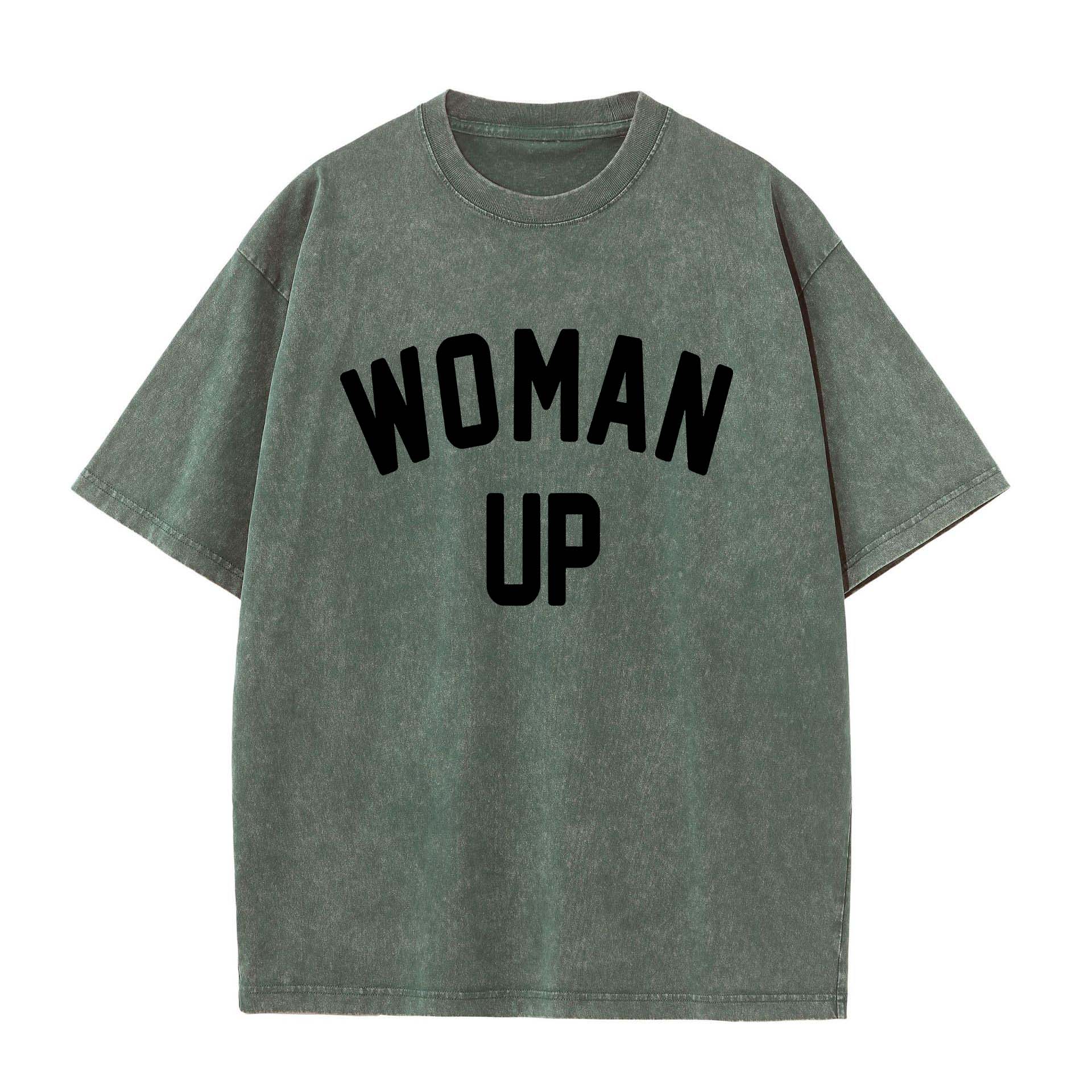 Woman Up Printed Oversize Washed T-Shirt Image - 6