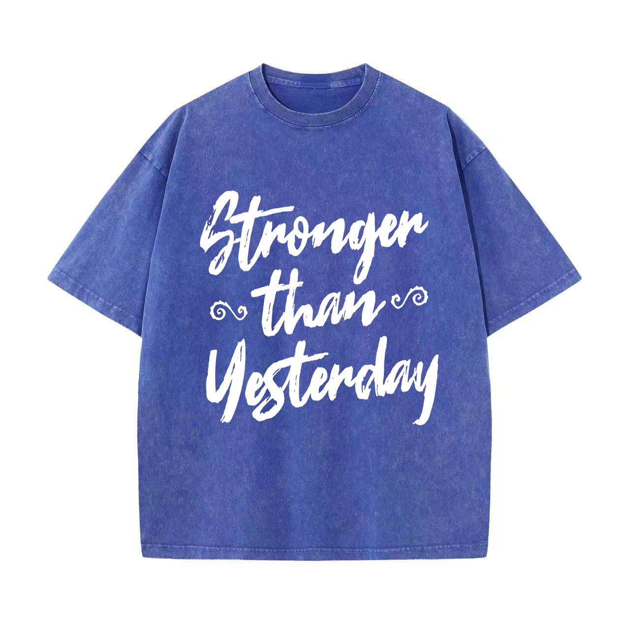 Stronger Than Yesterday Printed Oversize Washed T-Shirt Image - 4