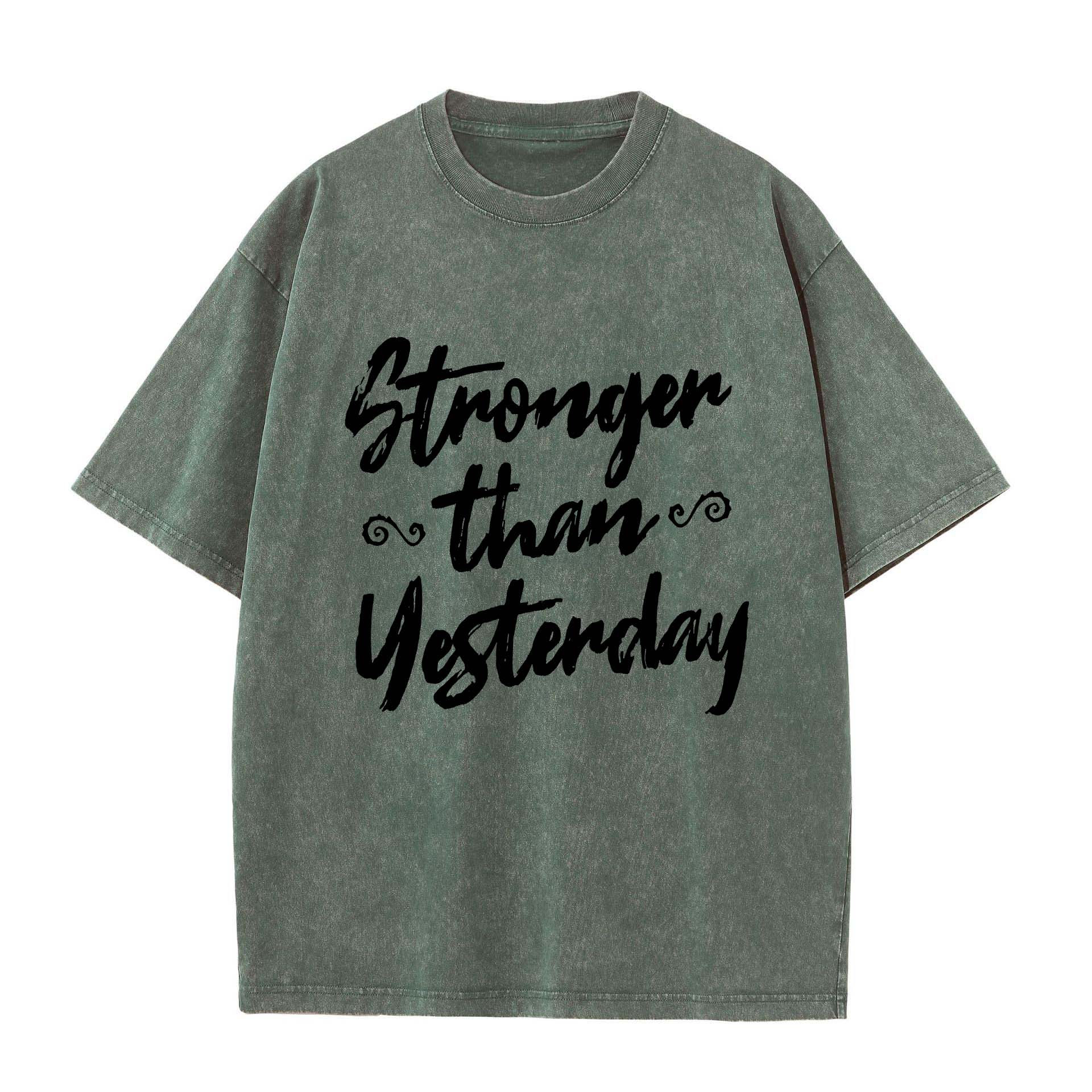 Stronger Than Yesterday Printed Oversize Washed T-Shirt Image - 5