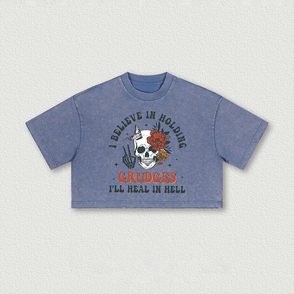 I Believe In Holding Grudges Printed Washed Women's Cropped Top