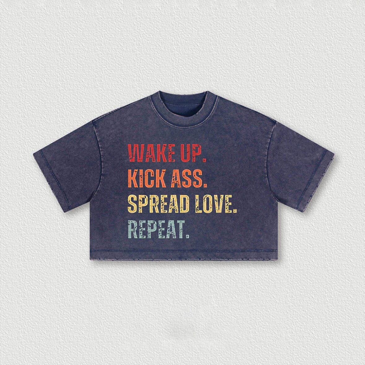 Wake Up Kick Ass Printed Washed Women's Cropped Top