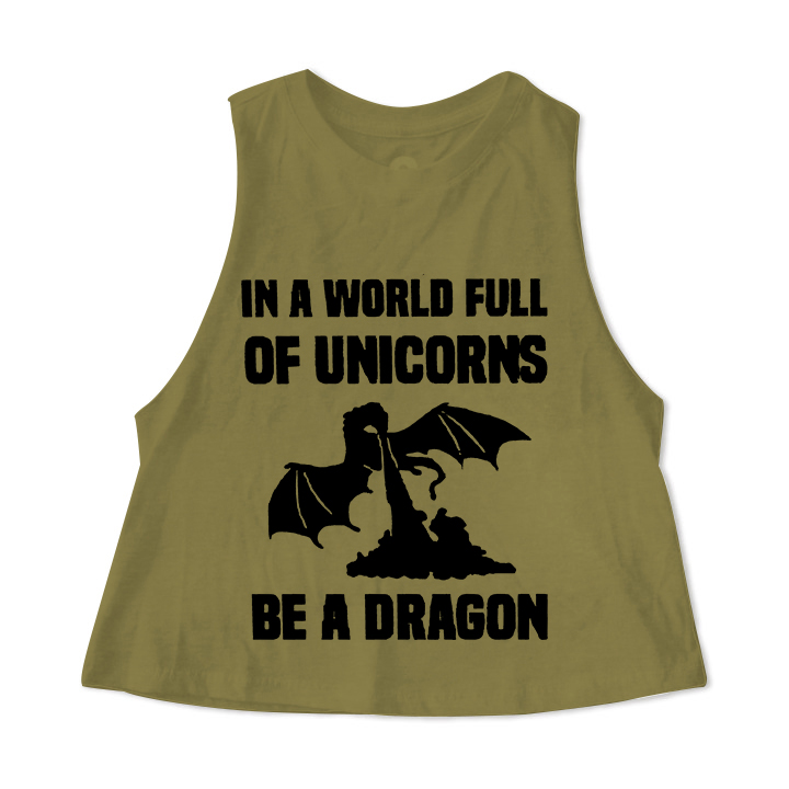 In A World Full Of Unicorns Be A Dragon Print Women's Crop Top -traneing