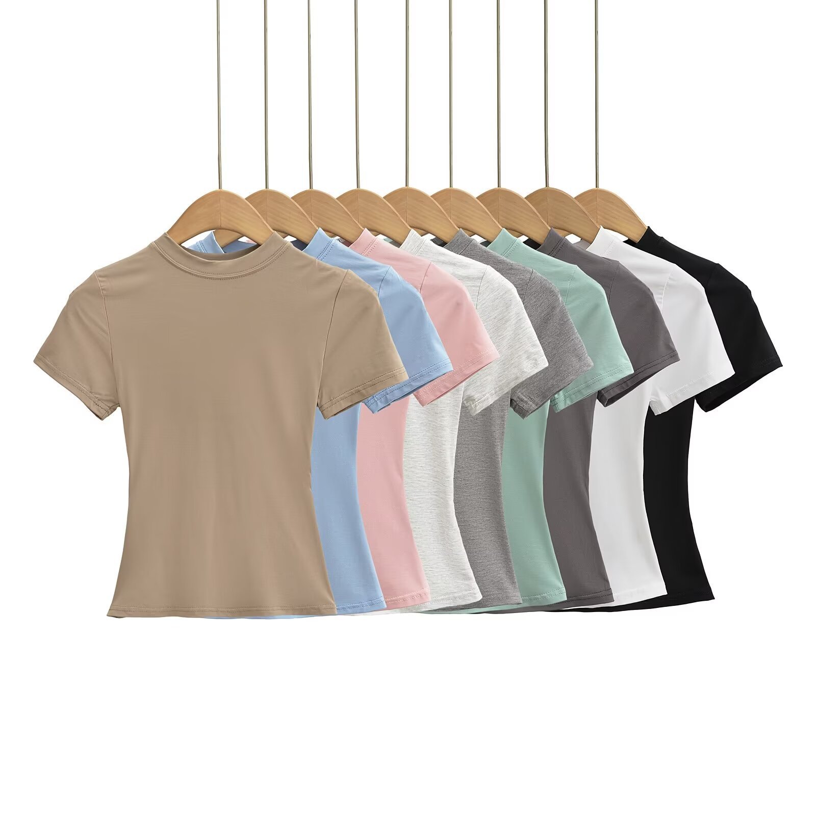 Solid Color Round Neck Stretch Short Sleeve T-Shirt