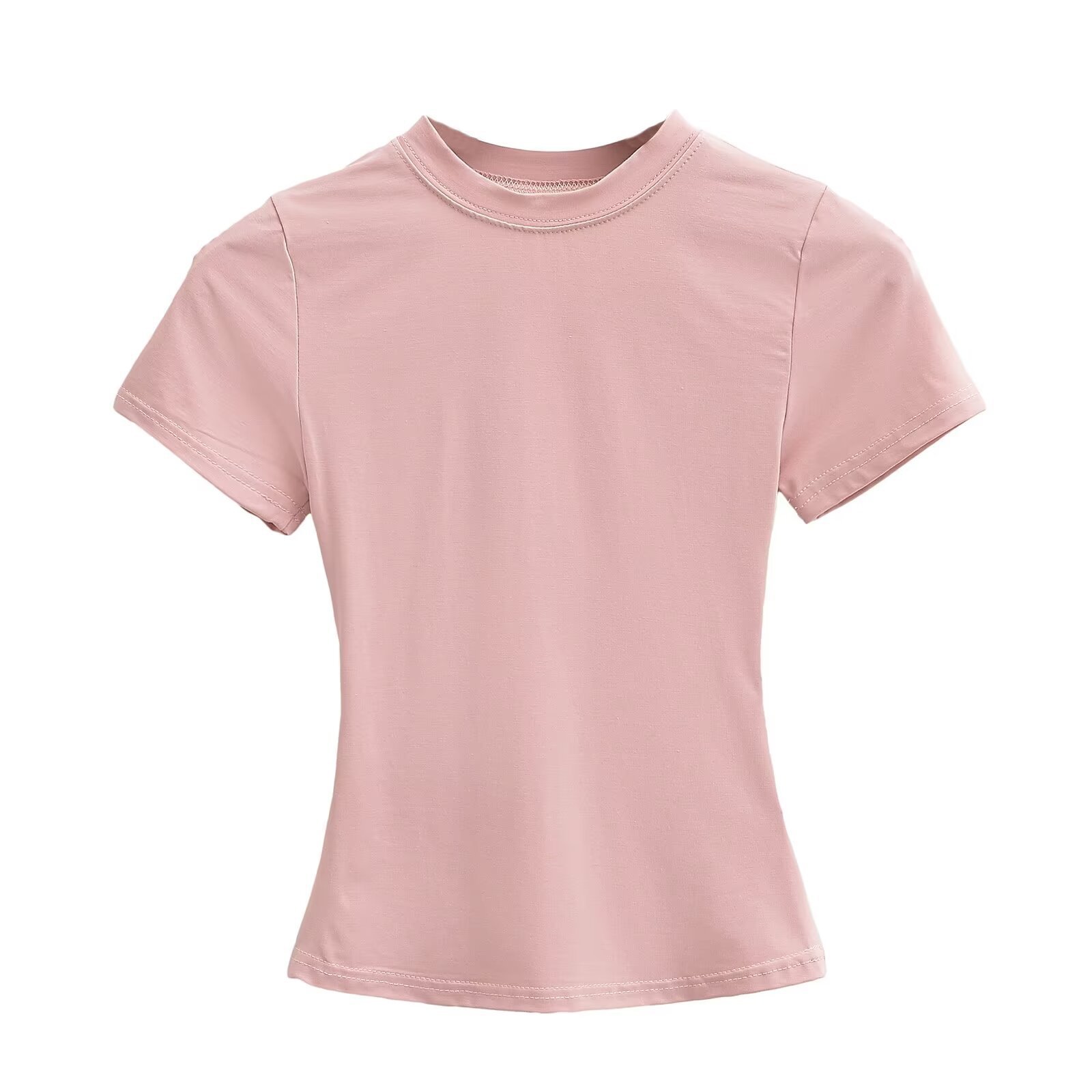 Solid Color Round Neck Stretch Short Sleeve T-Shirt