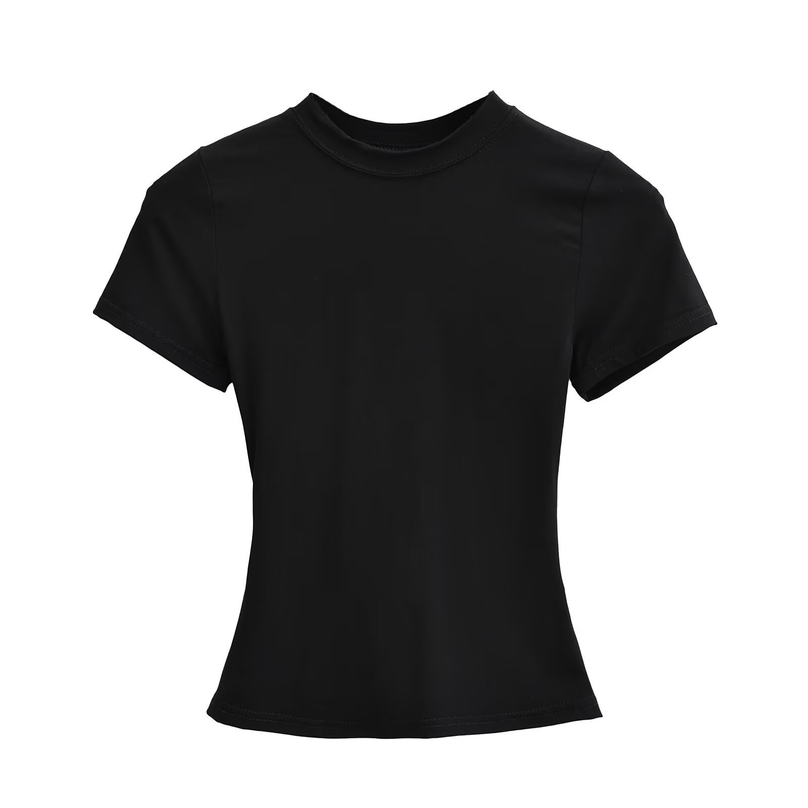 Solid Color Round Neck Stretch Short Sleeve T-Shirt
