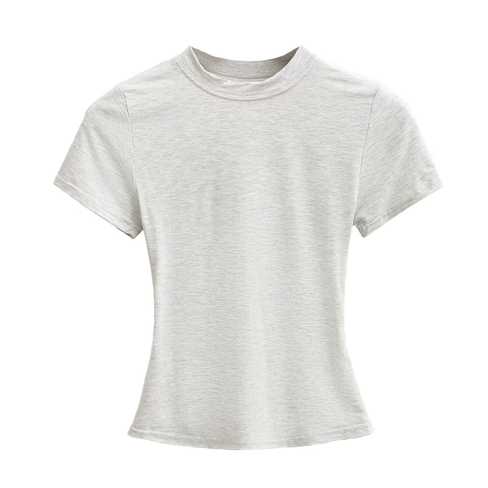 Solid Color Round Neck Stretch Short Sleeve T-Shirt