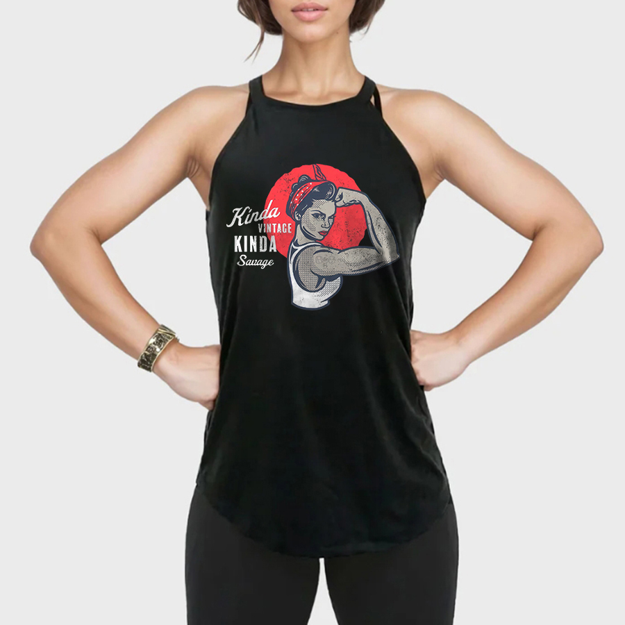 Kinda Vintage Kinda Savage Printed Yoga Tank Tops Image - 1