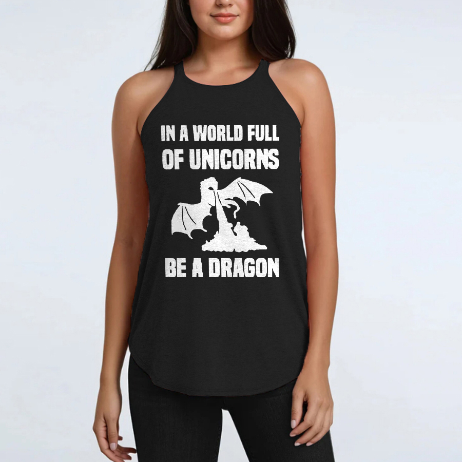 In A World Full Of Unicorns Be A Dragon Printed Yoga Tank Tops Image - 1