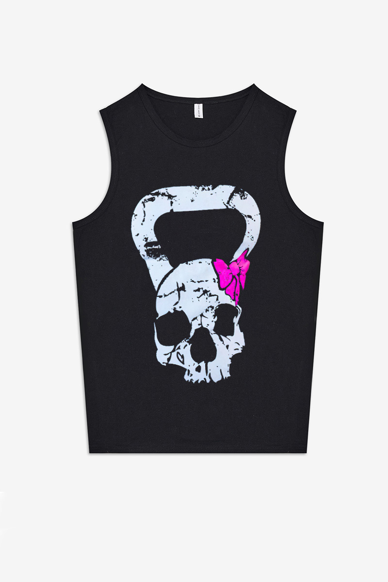 Skull Dumbbel Printed Women's Vest-traneing