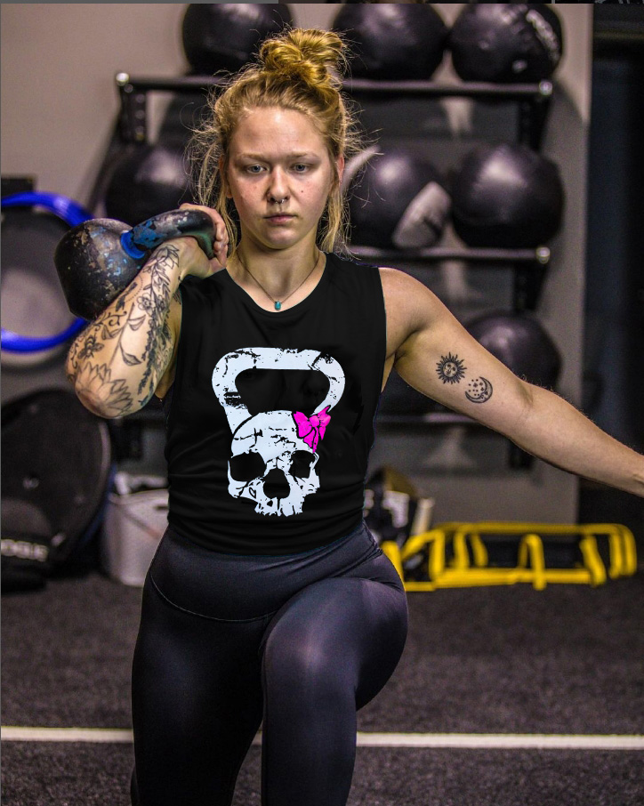 Skull Dumbbel Printed Women's Vest-traneing