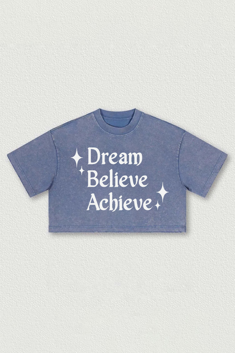 Dream Believe Achieve Printed Washed Women's Cropped Top-traneing
