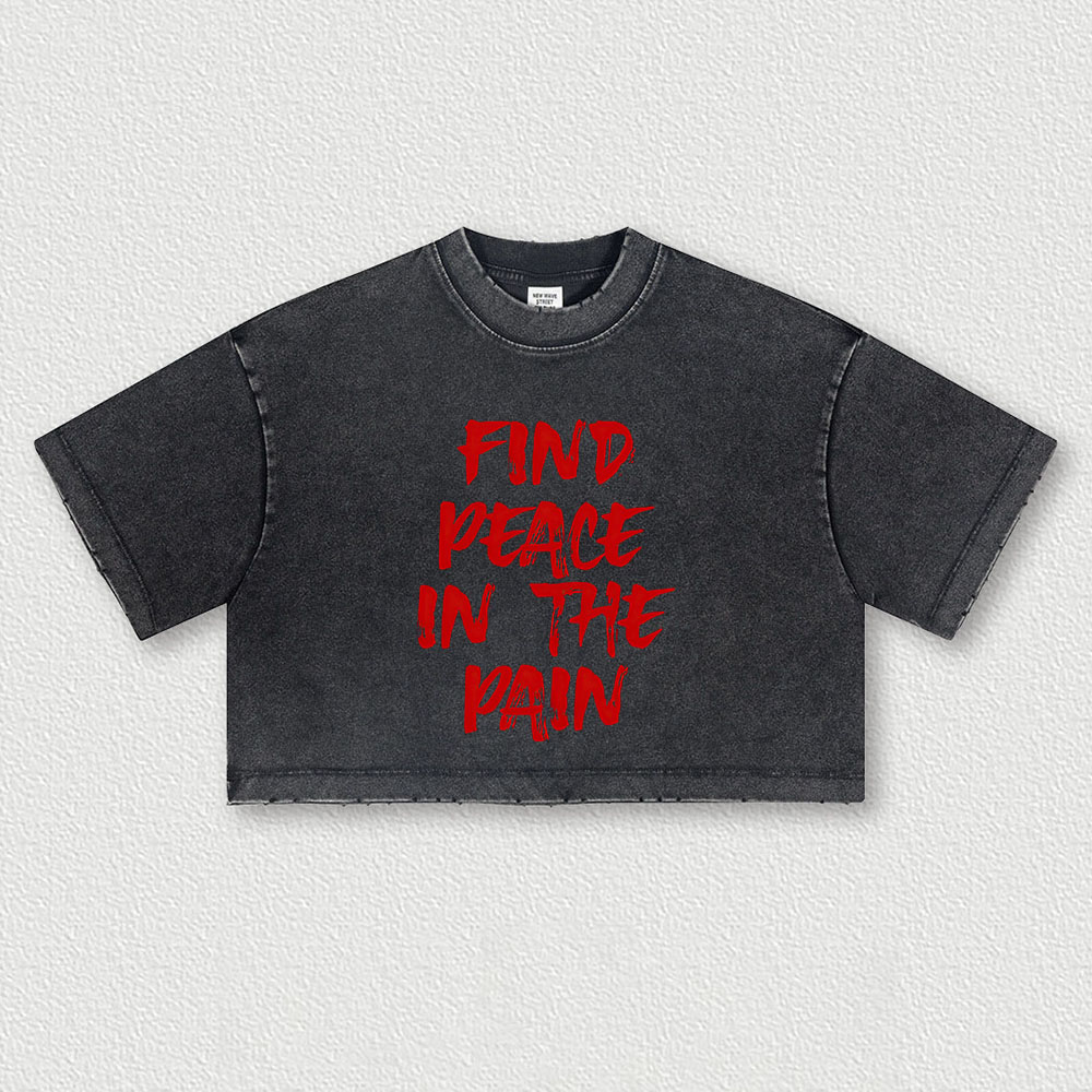 Find Peace In The Pain Printed Washed Women's Cropped Top-traneing