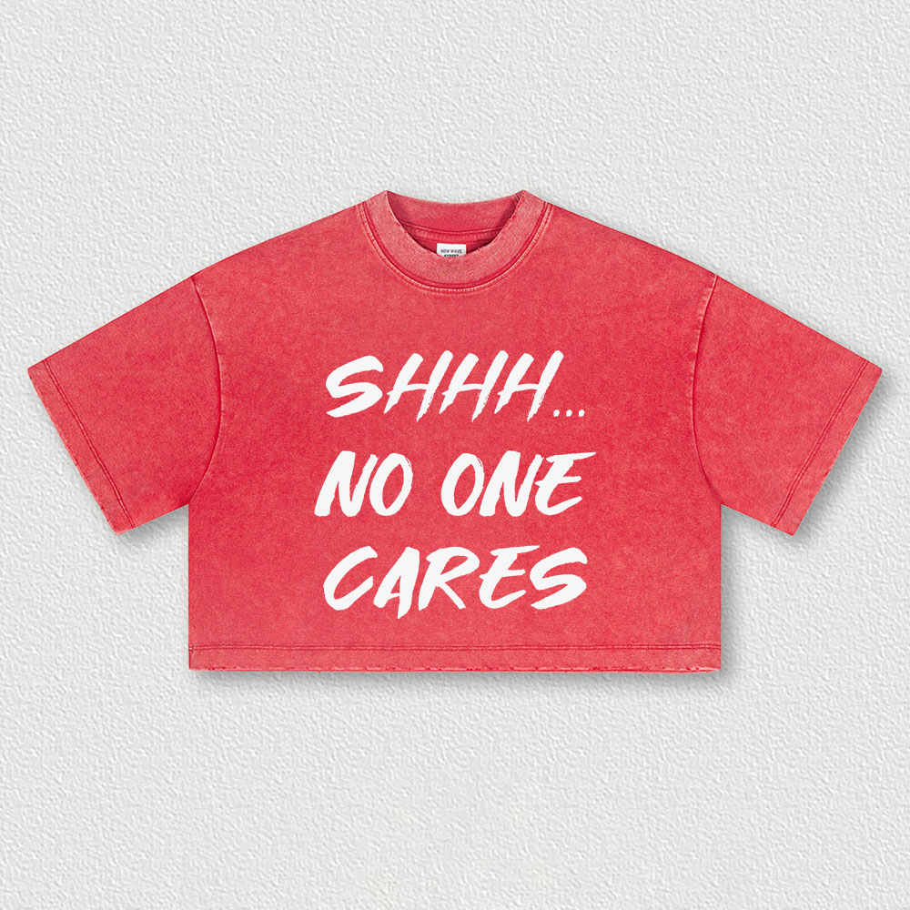 Shhh No One Cares Printed Washed Women's Cropped Top-traneing