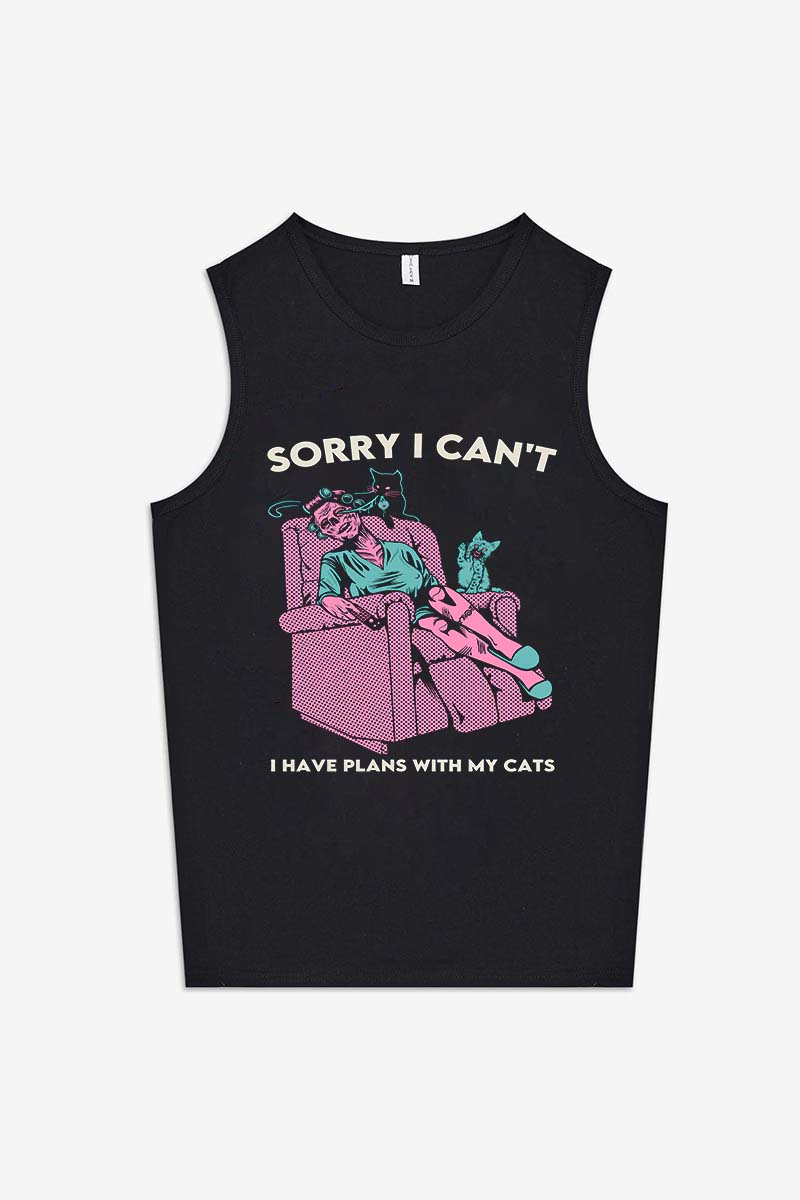 Sorry I Can't I Have Plans With My Cats Printed Women's Vest-traneing