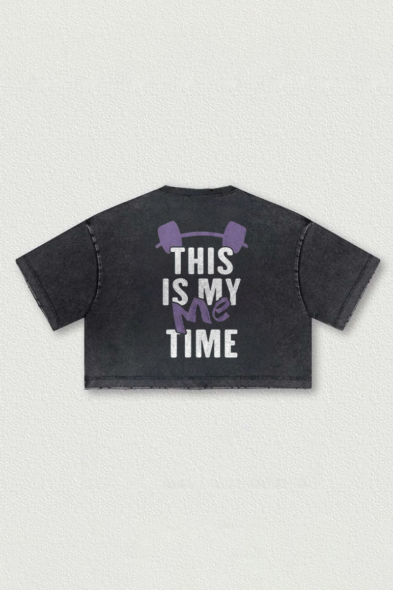 This Is My Time Printed Washed Women's Cropped Top-traneing