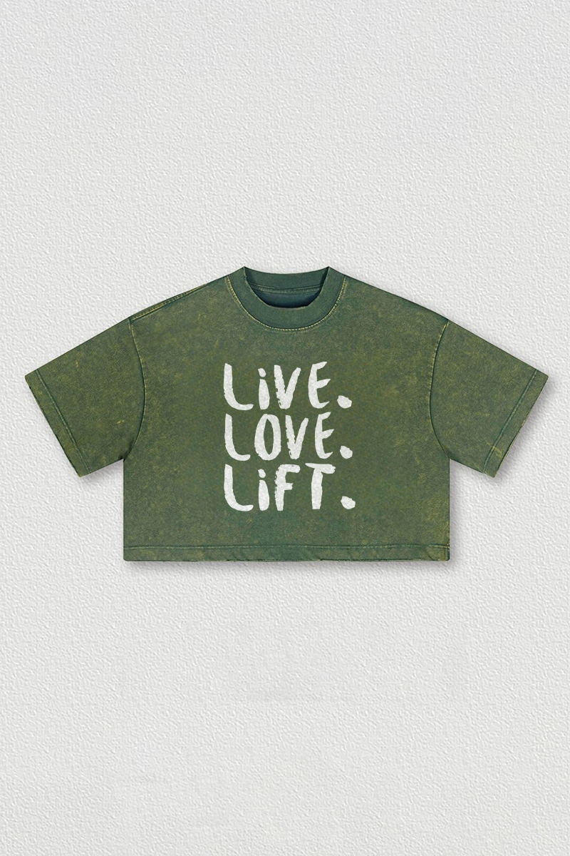 Live Love Lift Printed Washed Women's Cropped Top-traneing