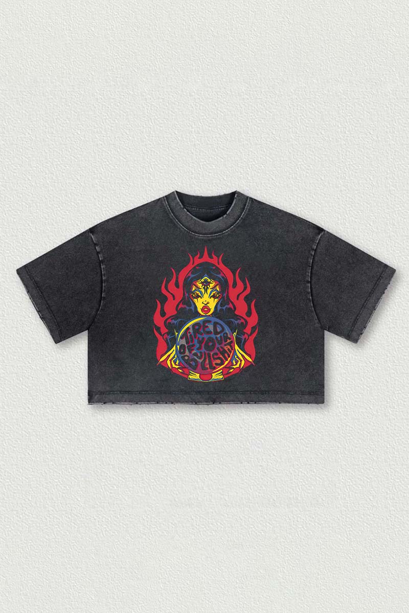 Tired Of Your Bullshit Printed Washed Women's Cropped Top-traneing