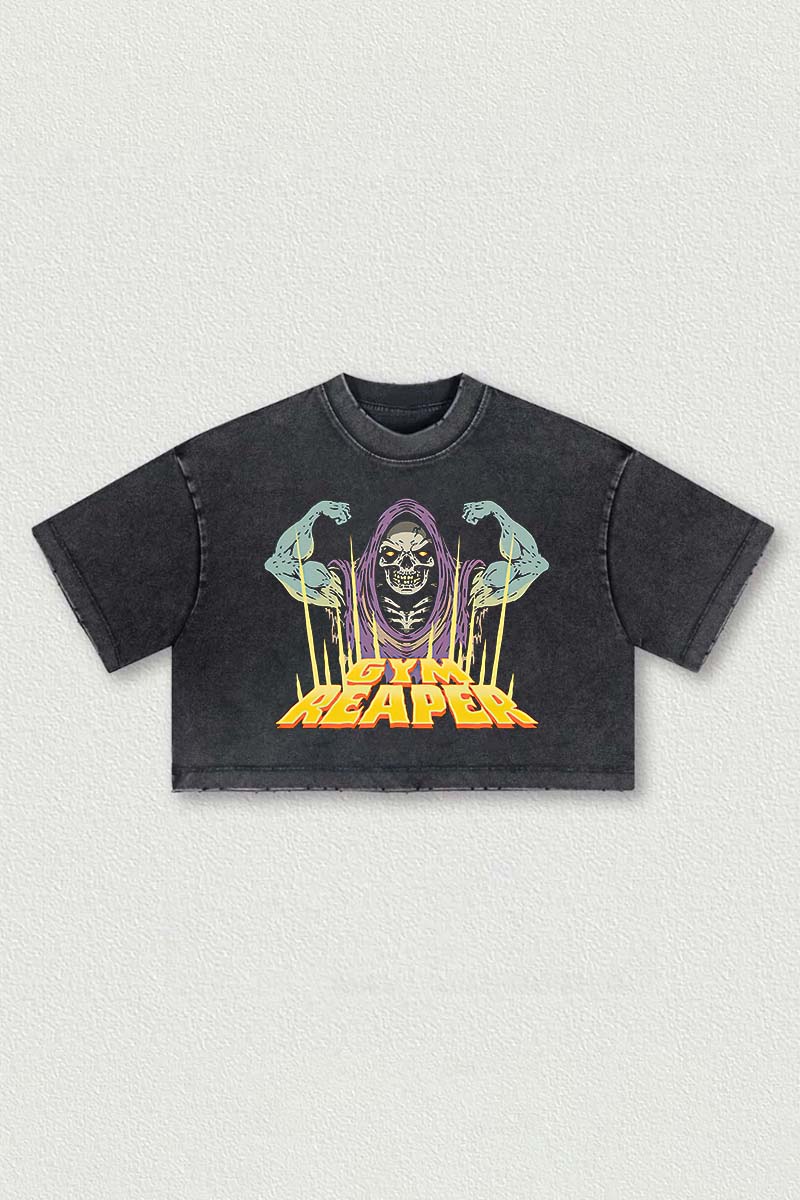 Gym Reaper Printed Washed Women's Cropped Top-traneing